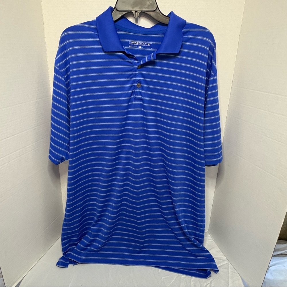 Nike Golf Dri-Fit Short Sleeve Polo Men's Size Large Blue White Striped